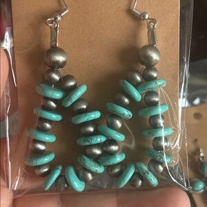 Turquoise and Silver Beaded Earrings